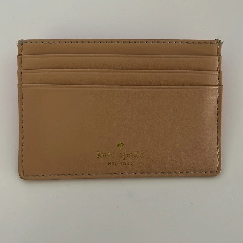 Kate Spade Graham Wellesley Pink Tan‎ Leather Card Holder EUC Slim Wallet